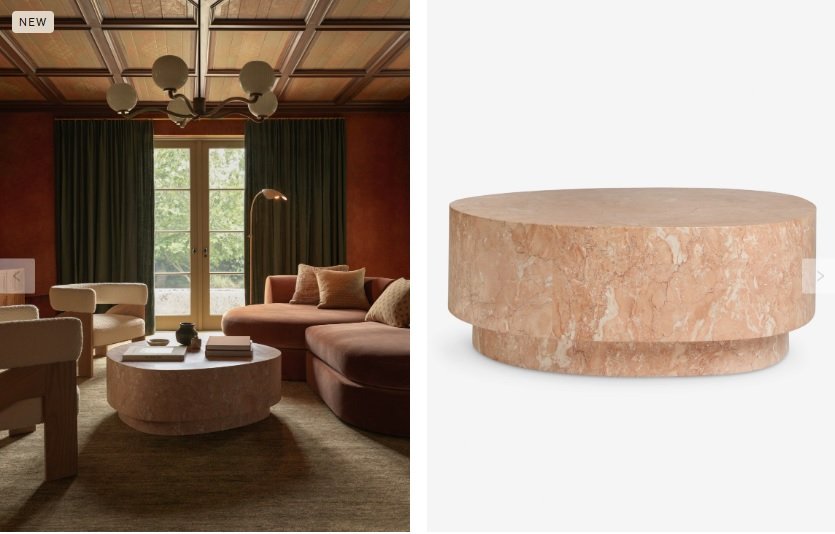 Lulu and Georgia modern coffee table with sculptural design in the Quiet Contrast living room.
